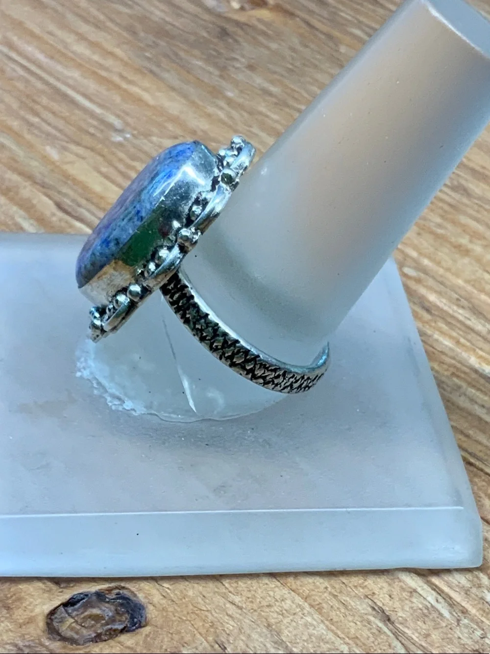 Lapis Lazuli Gemstone Oval 925 Scalloped Bezel Edge Ring - 8.5